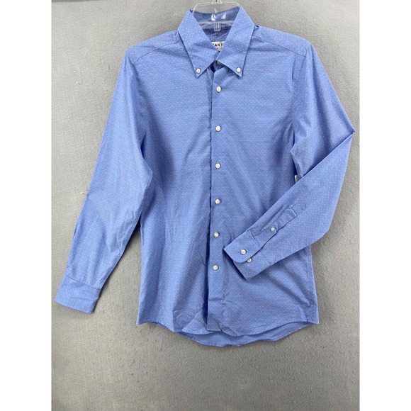 Stantt Essentials Shirt Men's 15 32/33 Blue Dot Print‎ Button Down Dress NEW - Picture 1 of 12